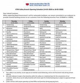 NIBL Branch Opening Schedule (Inside Valley)