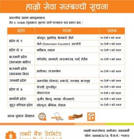 Laxmi बैंकको शाखाहरु खुल्ने सम्बन्धि सूचना
