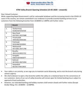 NIBL Branch Opening Schedule (Inside Valley)