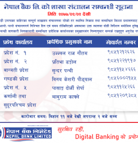 नेपाल बैंकको शाखा संचालन सम्बन्धी सूचना