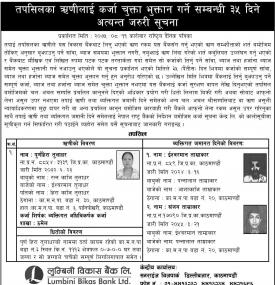 कर्जा चुक्ता भुक्तान गर्ने सम्बन्धी सूचना 