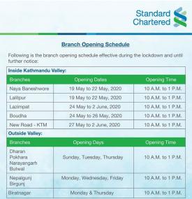 Branch Opening Schedule