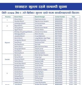 BOK का शाखाहरु खुल्ला रहने सूचना