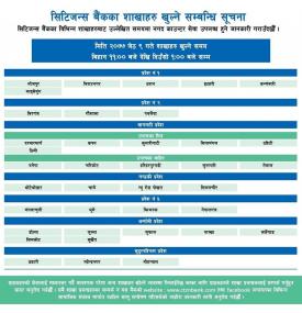 Citizens बैंकको खुल्ला रहने शाखाहरु
