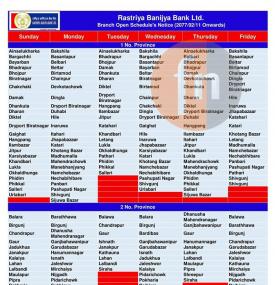 Branch Opening Schedule