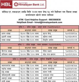 हिमालयन बैंक जेष्ठ १५ काउन्टर समय ।
