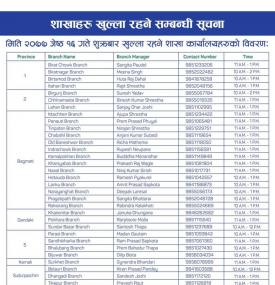 BOK का शाखाहरु खुल्ला रहने सूचना
