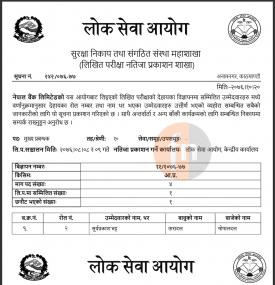 लिखित परीक्षाको नतिजा प्रकाशित