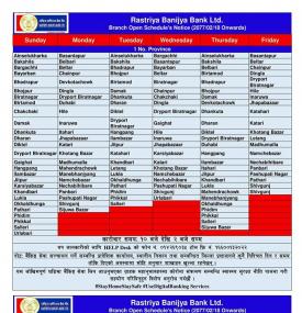 RBB Branch Opening Hours (Province 1-7)
