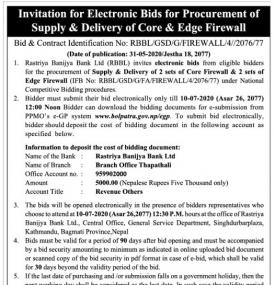 Invitation for Electric Bids for Procurement of Supply