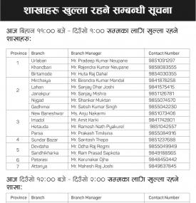 शाखाहरु खुला रहने सम्बन्धी सूचना !