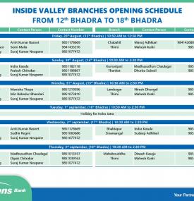 Branches opening schedule of Inside Valley!!!