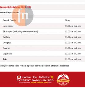 एभरेष्ट बैंकको आज खुल्ला रहने शाखा समयबारे सूचना