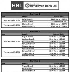 Branch Opening Schedule