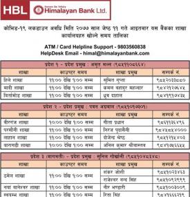 हिमालयन बैंक जेष्ठ ११ काउन्टर समय ।