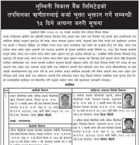 कर्जा चुक्ता भुक्तान बारेको सूचना