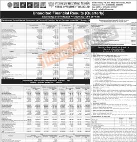 नेपाल इन्भेष्टमेण्ट बैंकको खुद नाफा १ अर्ब ५८ करोड ६६ लाख रुपैयाँ