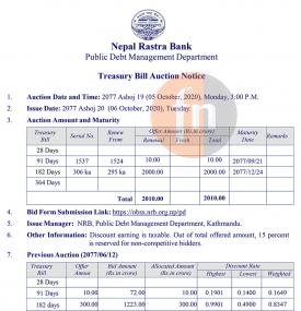 Treasury Bill Auction Notice