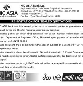 Re-Invitation for Sealed Quotation