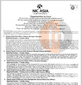 NIC Asia Bank मा नयाँ रोजगारीका आवशर
