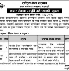 राष्ट्रिय बीमा संस्थानमा कर्मचारी आवश्यकता