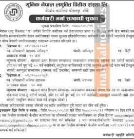 लघुवित्तमा कर्मचारी आवश्यकता - Job Vacancy -
