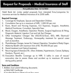 Request for Proposal - Medical Insurance of Staff