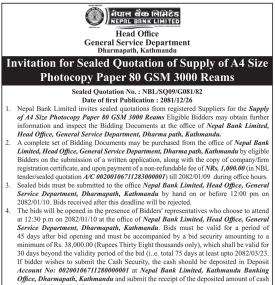 Invitation for Sealed Quotation