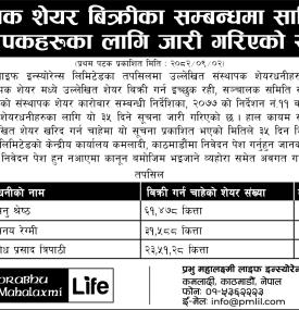 संस्थापक शेयर बिक्रीका लागि इच्छुक संस्थापक शेयरधनीलाई आवेदन आह्वान सम्बन्धी सूचना