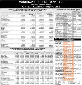 Machhapuchchhre Bank posted a Q3 net profit of Rs 1.65 billion for the current fiscal year 2082/83