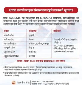 शाखा कार्यालयहरु संचालनमा रहने सम्बन्धी एभरेष्ट बैंकको सूचना