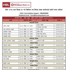 हिमालयन बैंकको ३० गते खुल्ला रहने शाखा समयबारे सूचना